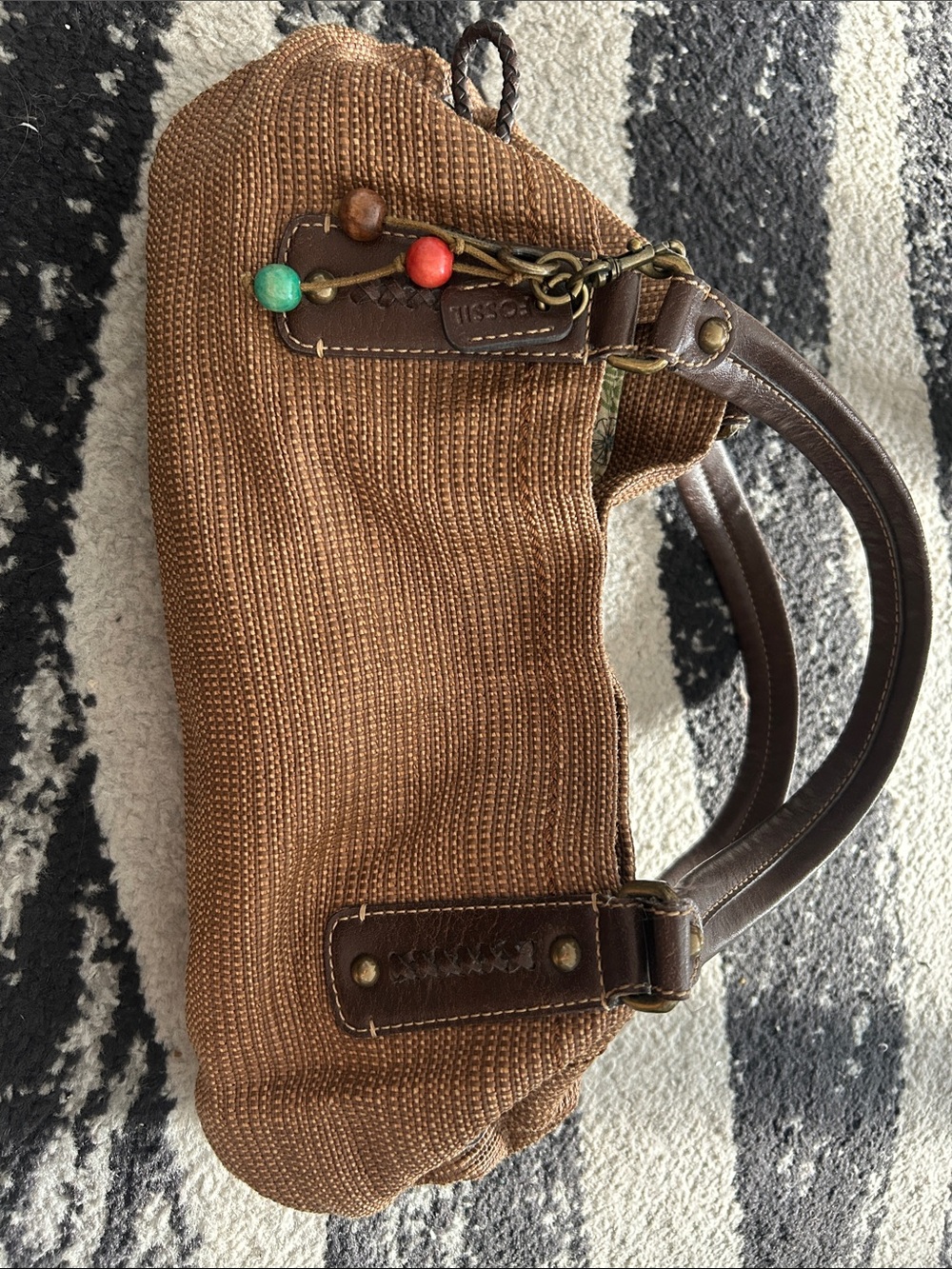 Vintage Fossil Genuine Classic 1954 Brown Leather, Floral interior